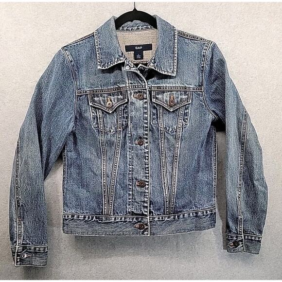 GAP Y2K Denim Jean Jacket‎ Women's Size Medium 100% Cotton With Faded Wash 2002 - Picture 1 of 16